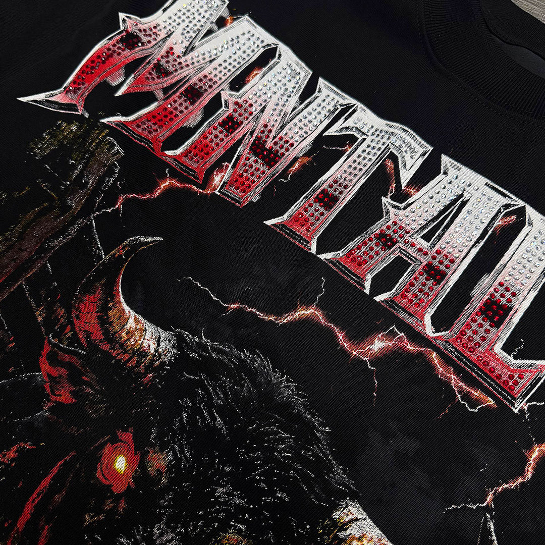 Bull Fury Oversize Rhinestone Tee (Black)