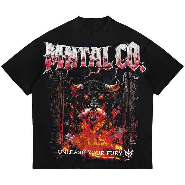 Bull Fury Oversize Rhinestone Tee (Black)