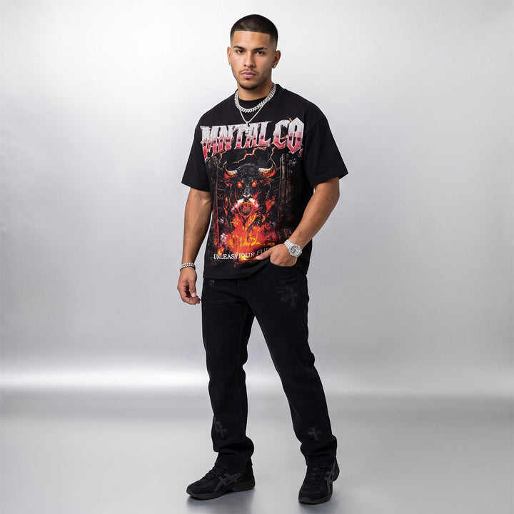 Bull Fury Oversize Rhinestone Tee (Black)