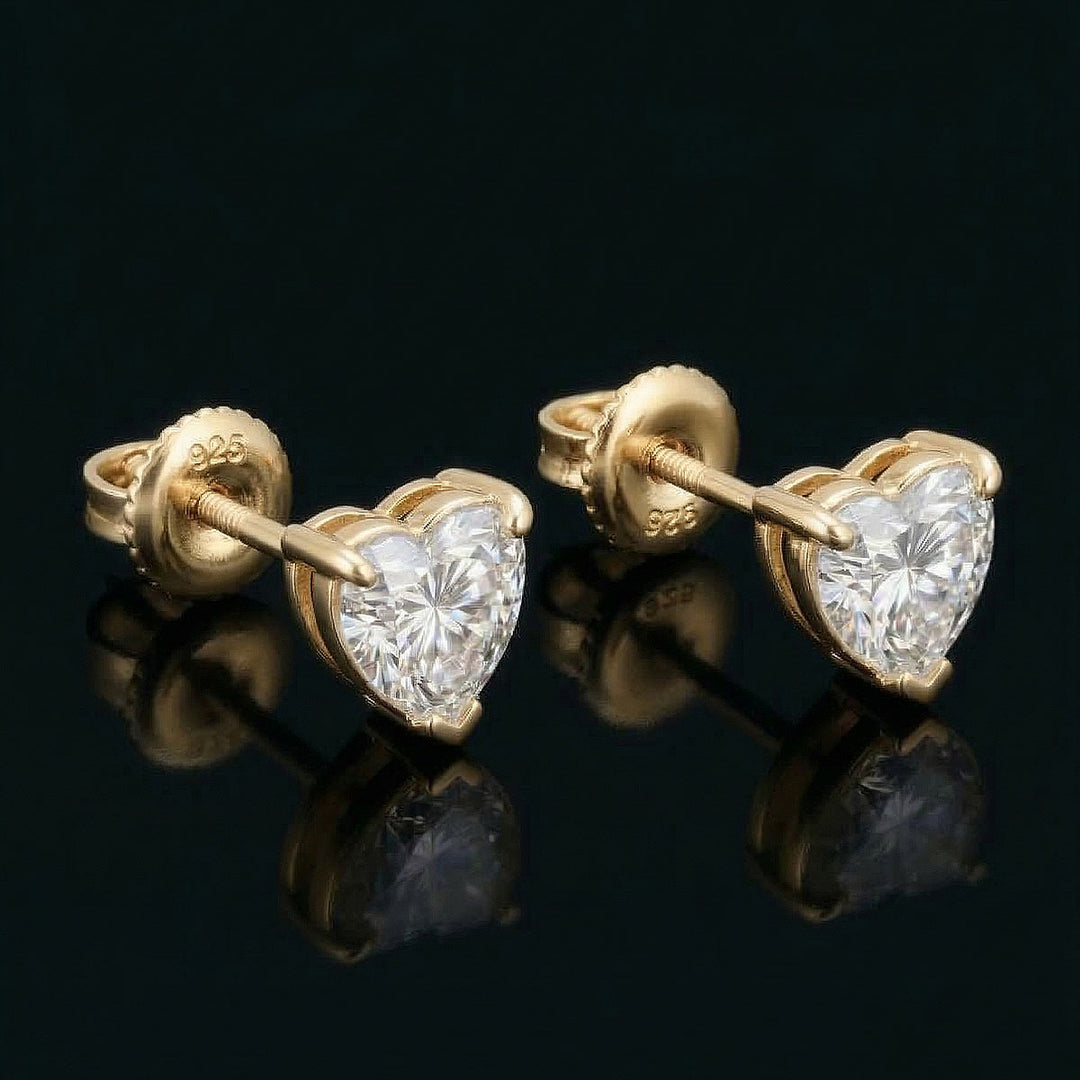 Gold Plated Heart Moissanite Earrings