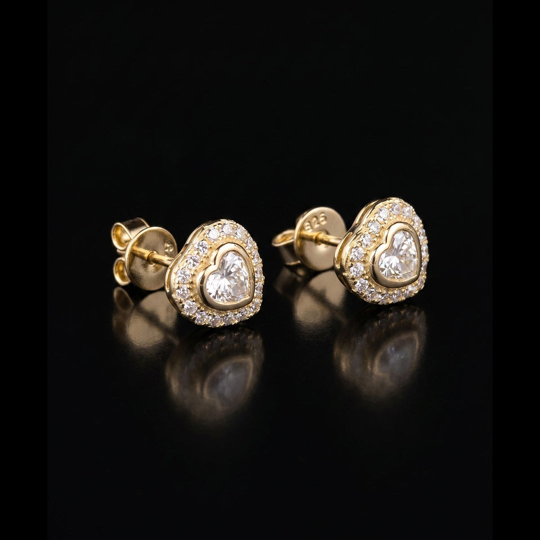 Gold Plated Heart Pave Moissanite Earrings