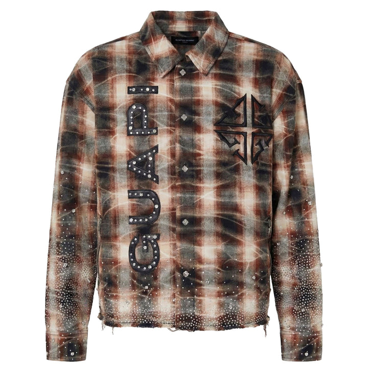 Rhinestone Flannel Shirt (Mocha)