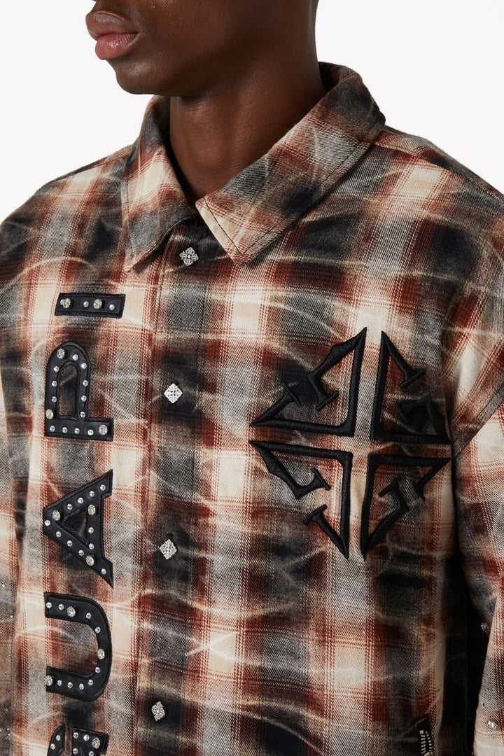 Rhinestone Flannel Shirt (Mocha)