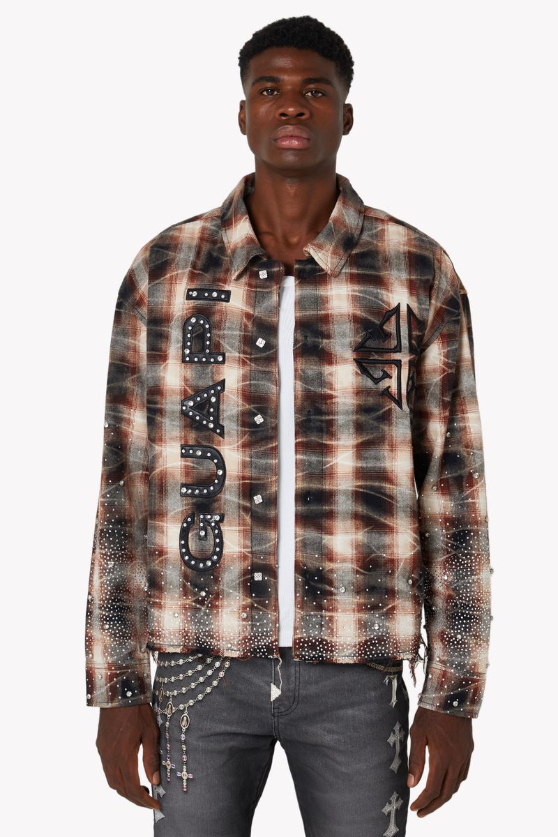 Rhinestone Flannel Shirt (Mocha)