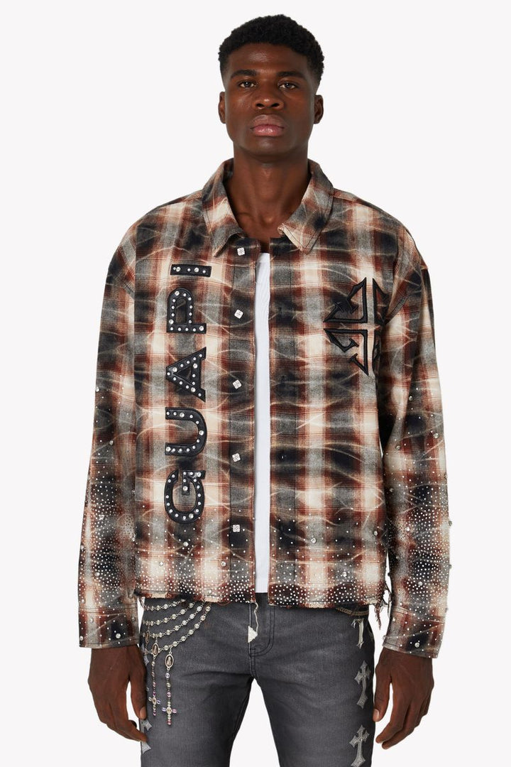 Rhinestone Flannel Shirt (Mocha)