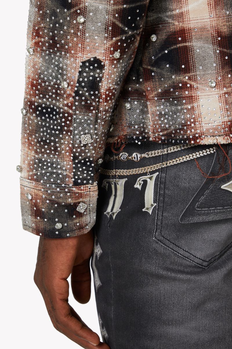 Rhinestone Flannel Shirt (Mocha)