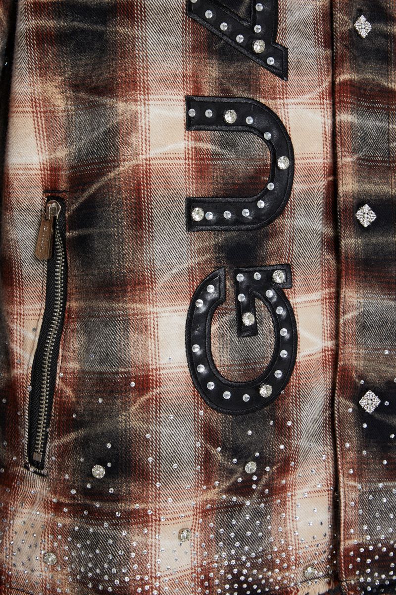 Rhinestone Flannel Shirt (Mocha)