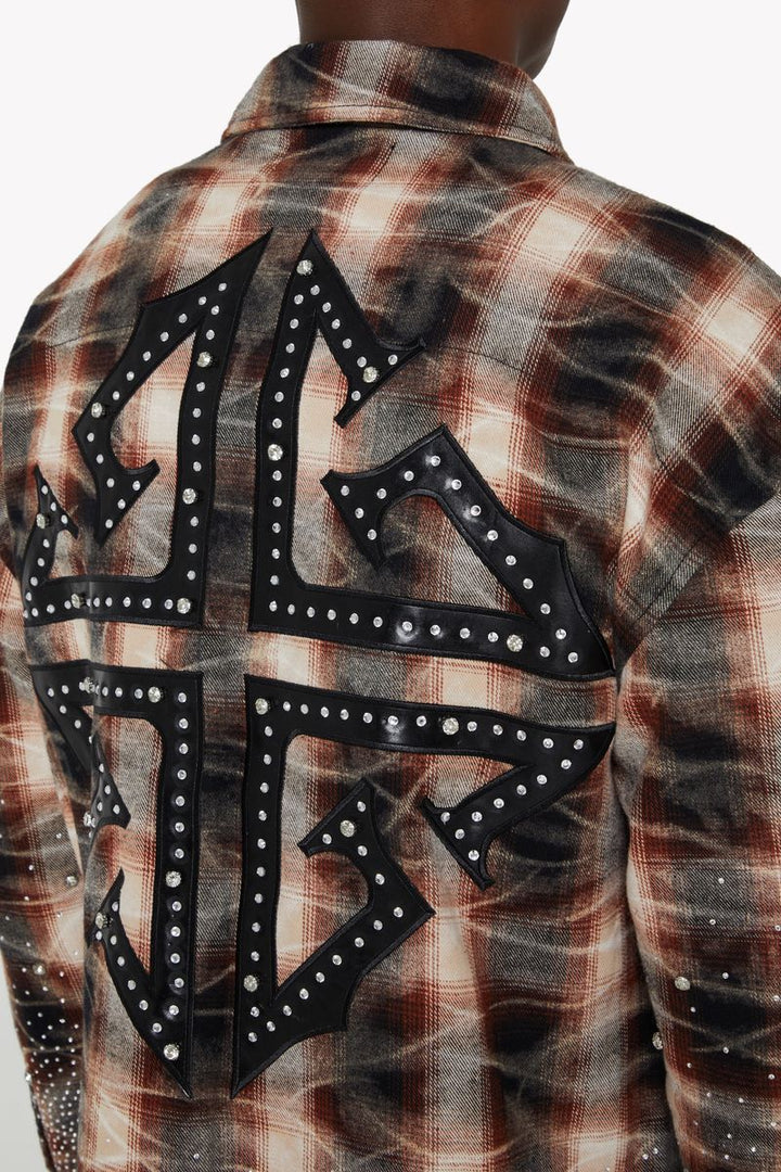 Rhinestone Flannel Shirt (Mocha)