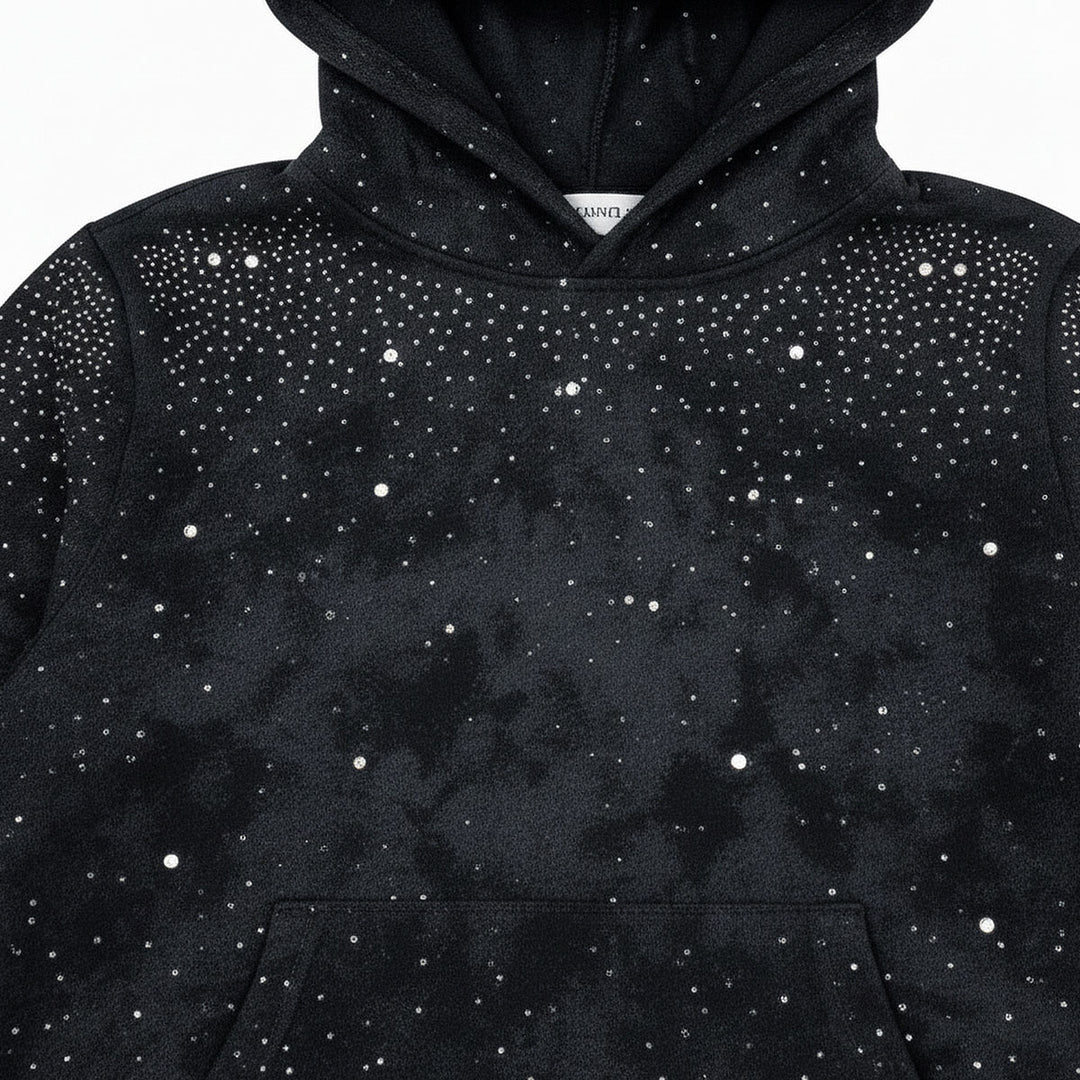 Stone Rivet Cropped Hoodie (Black)