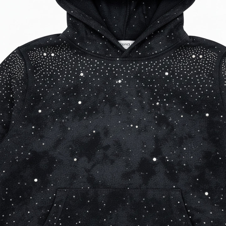 Stone Rivet Cropped Hoodie (Black)