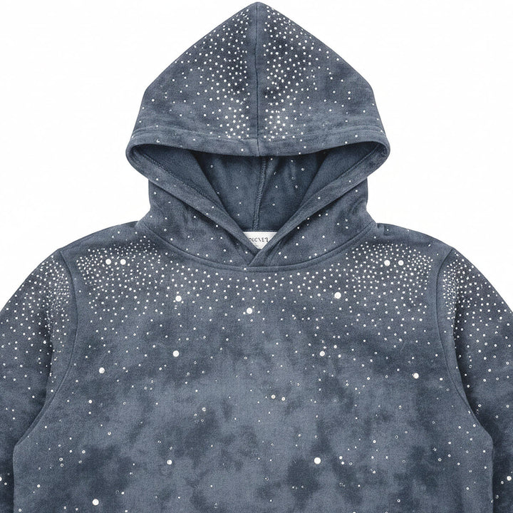 Stone Rivet Cropped Hoodie (Grey)