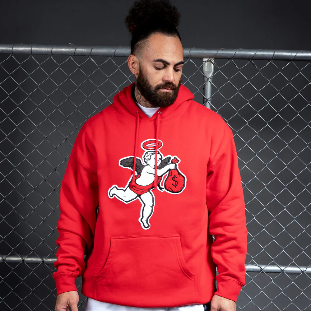 AJ4 Chenille Patch Angel Hoodie (Red)