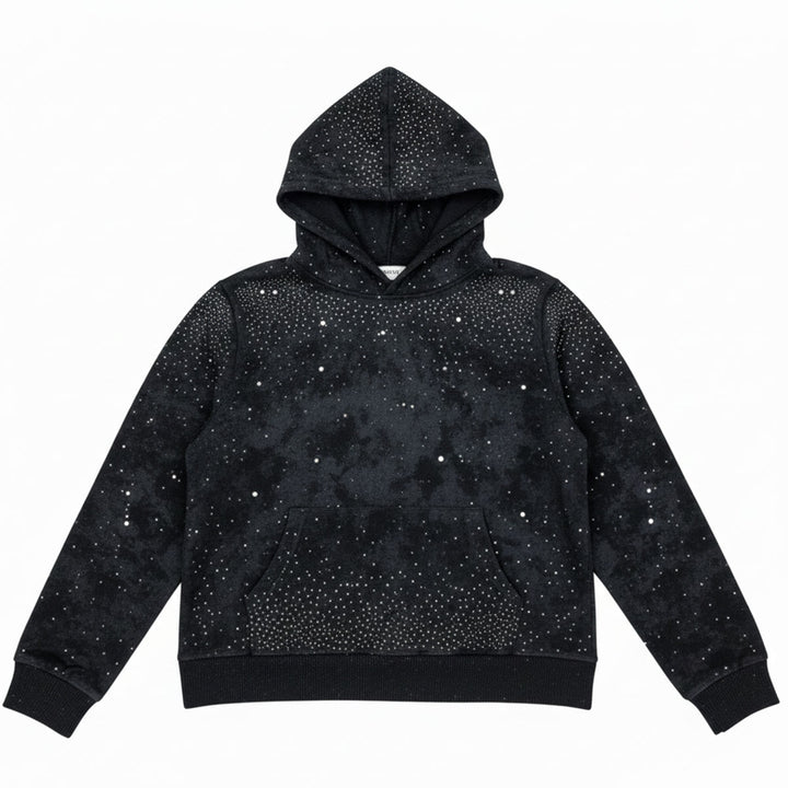 Stone Rivet Cropped Hoodie (Black)