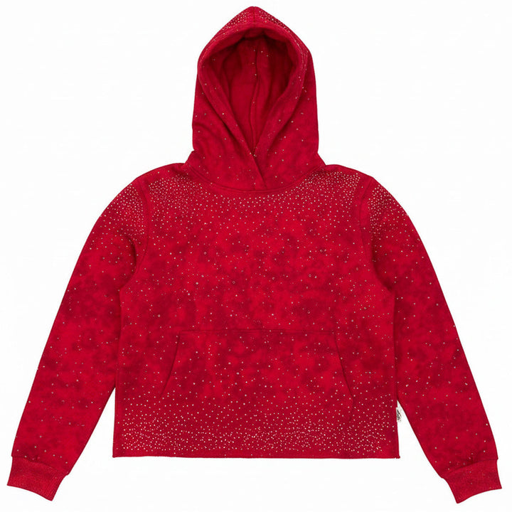 Stone Rivet Cropped Hoodie (Red)