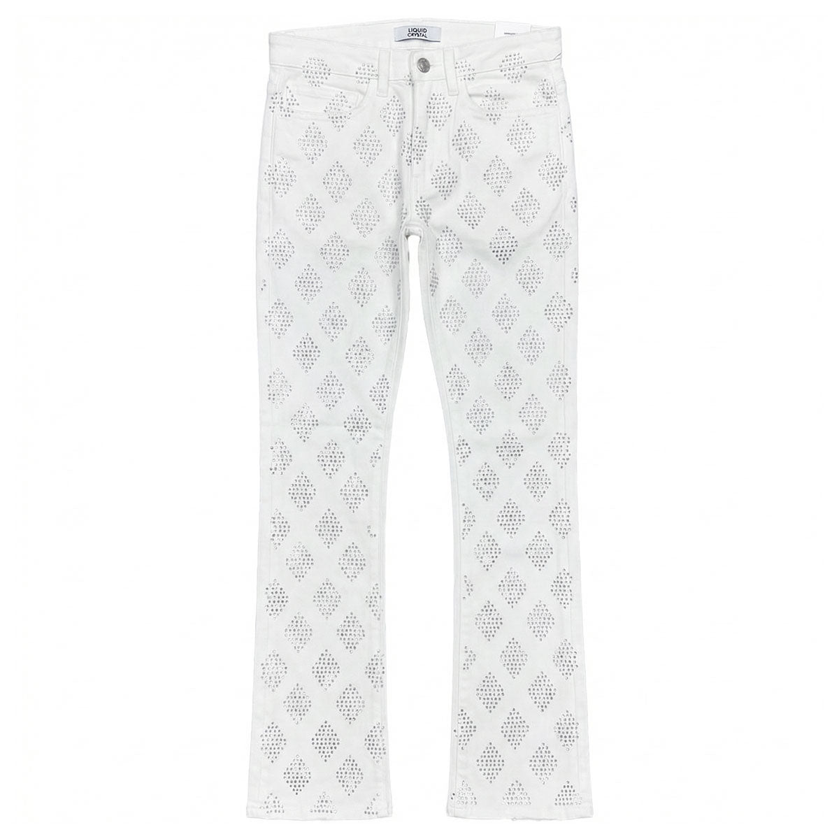 Rhinestone Stacked Denim (White) | Liquid Crystal JTF2317A – Urban ...