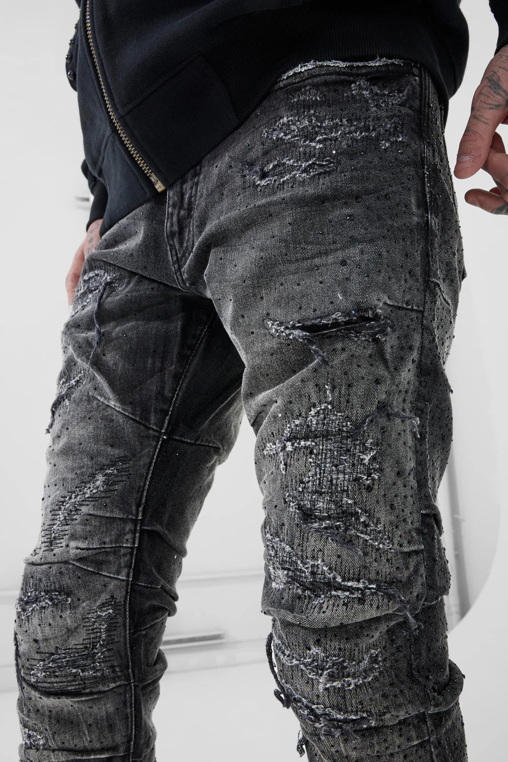 Super Skinny Stacked Brilliance Denim (Black Shadow)