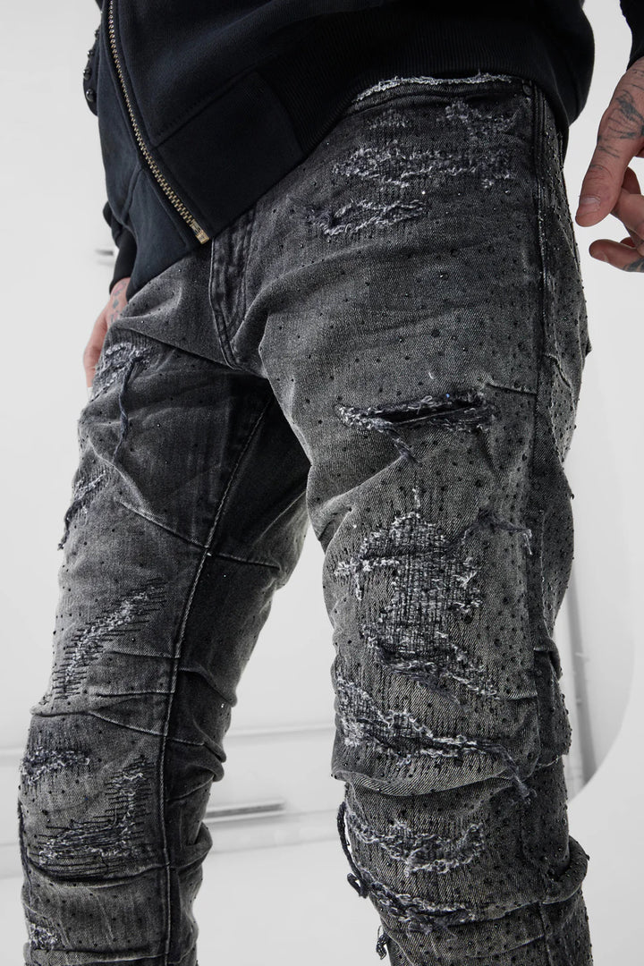 Super Skinny Stacked Brilliance Denim (Black Shadow)