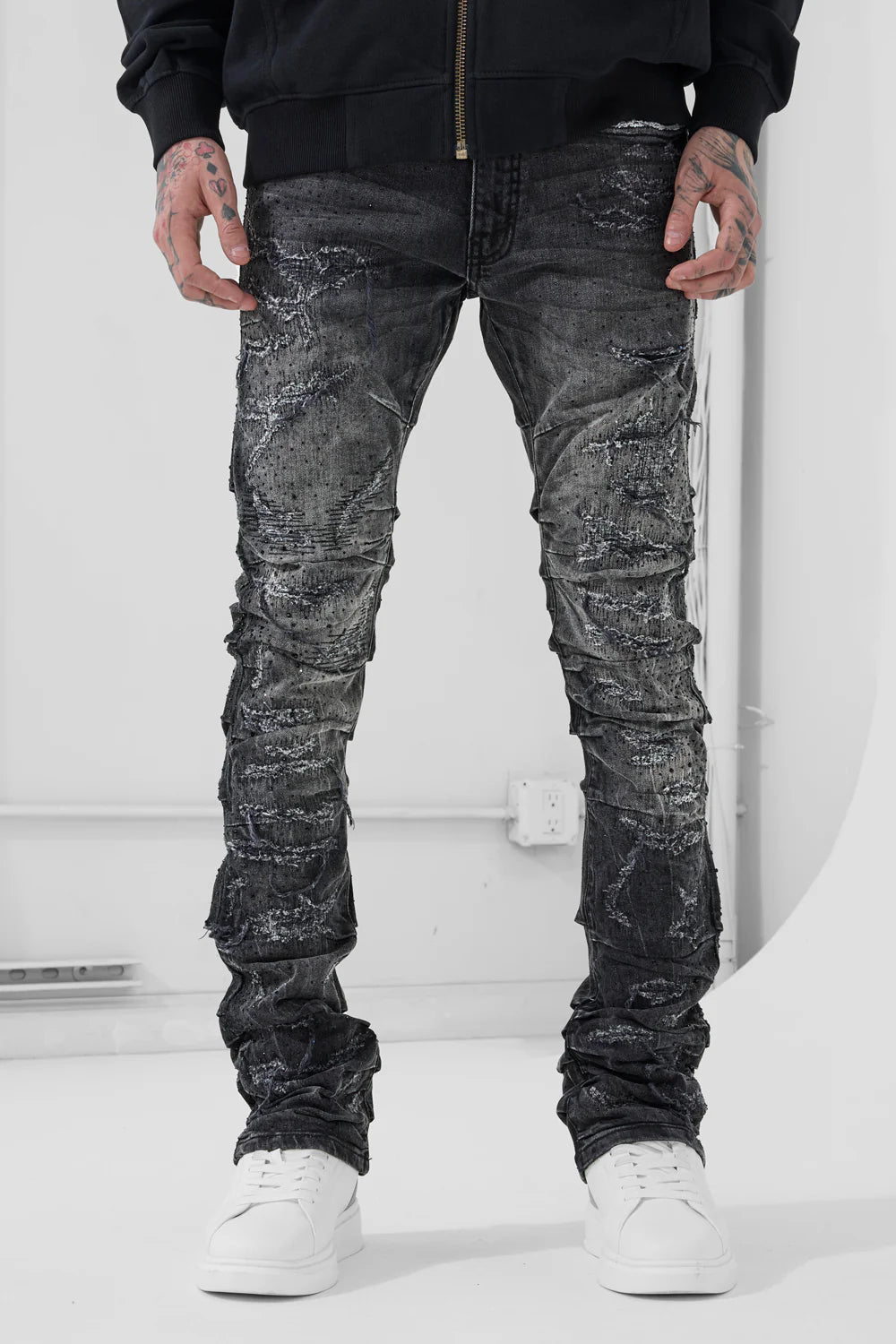 Super Skinny Stacked Brilliance Denim (Black Shadow)