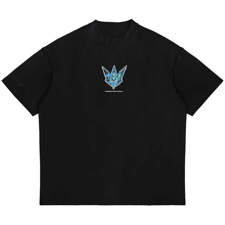 Spaceship Oversize Rhinestone Tee (Black)