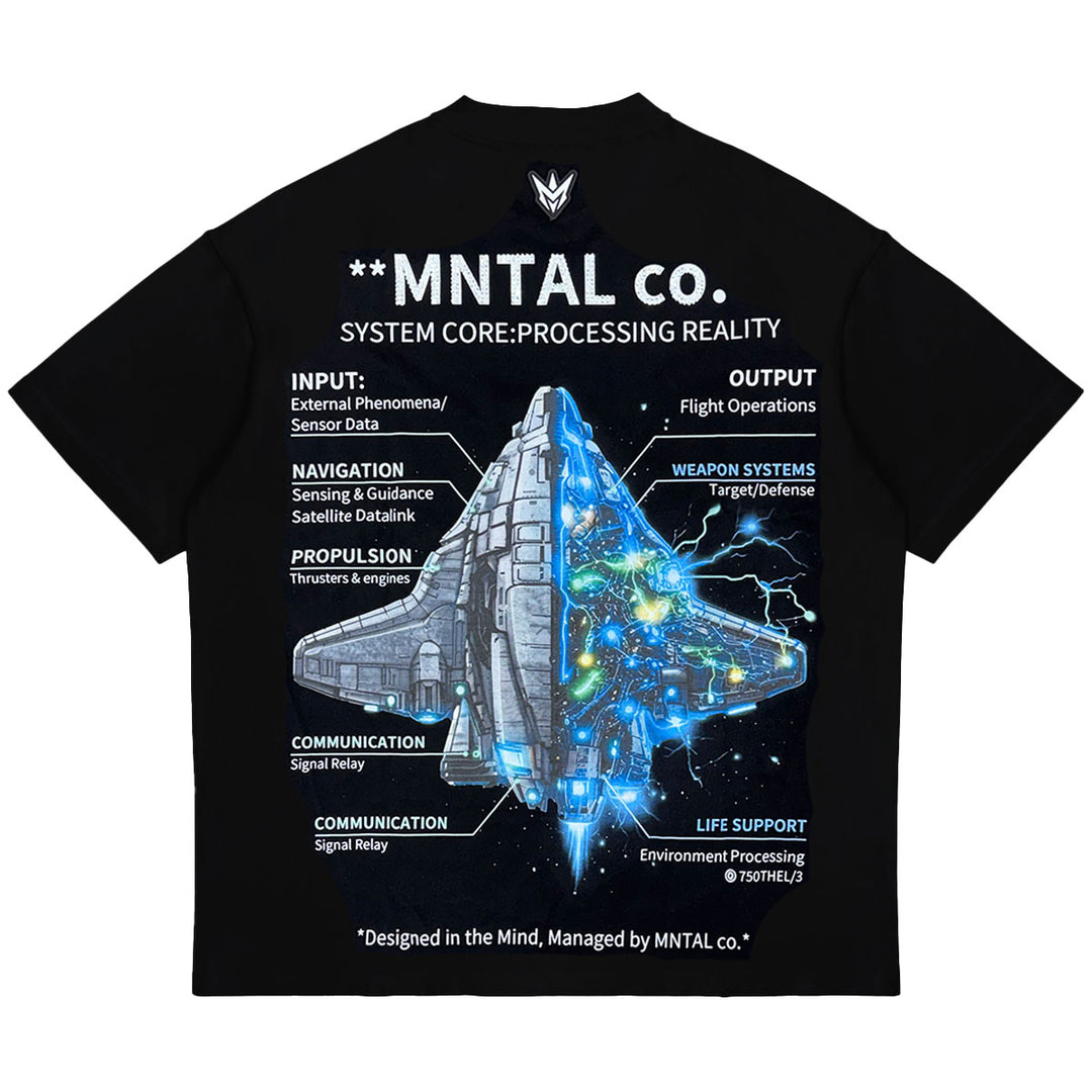 Spaceship Oversize Rhinestone Tee (Black)