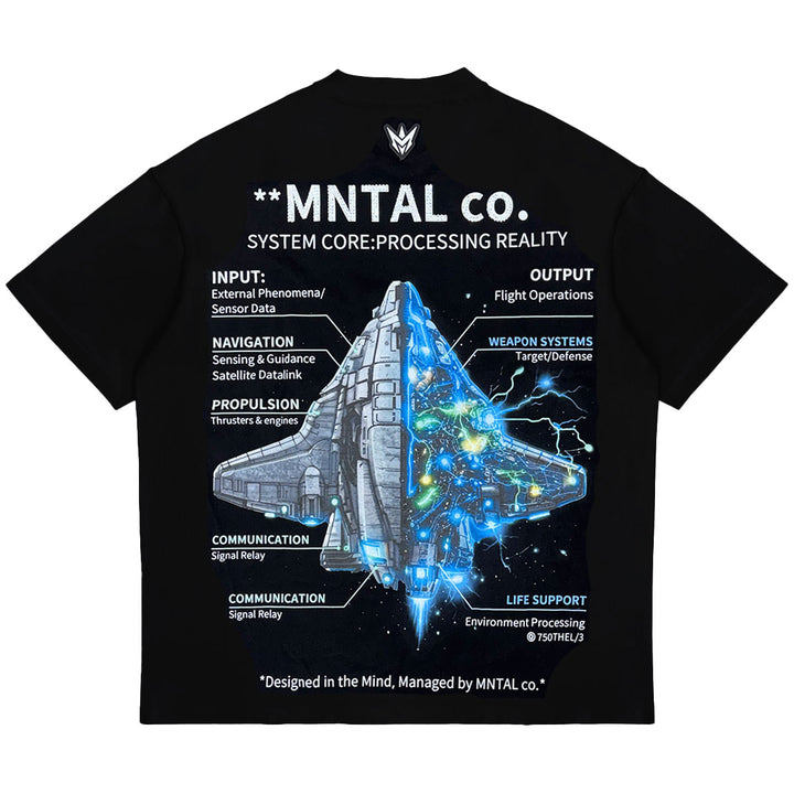 Spaceship Oversize Rhinestone Tee (Black)