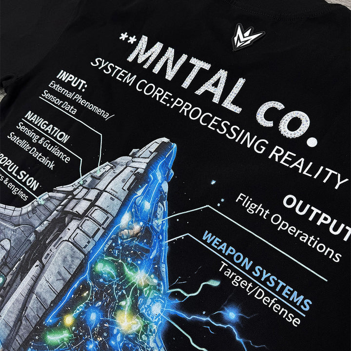 Spaceship Oversize Rhinestone Tee (Black)