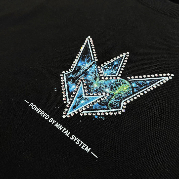 Spaceship Oversize Rhinestone Tee (Black)