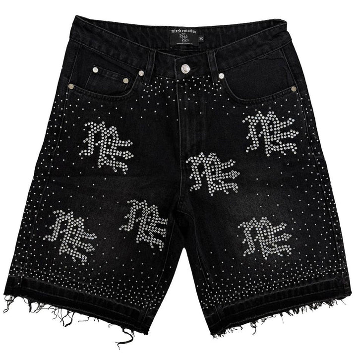 ME Rhinestone Denim Shorts (Black)
