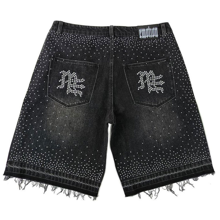 ME Rhinestone Denim Shorts (Black)