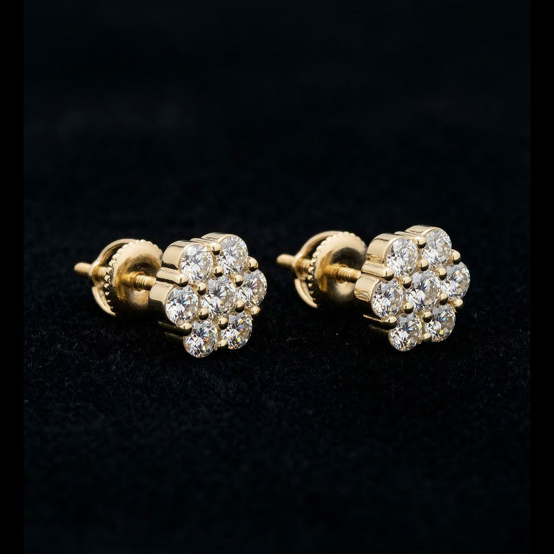 Gold Plated Sept Flower Moissanite Earrings