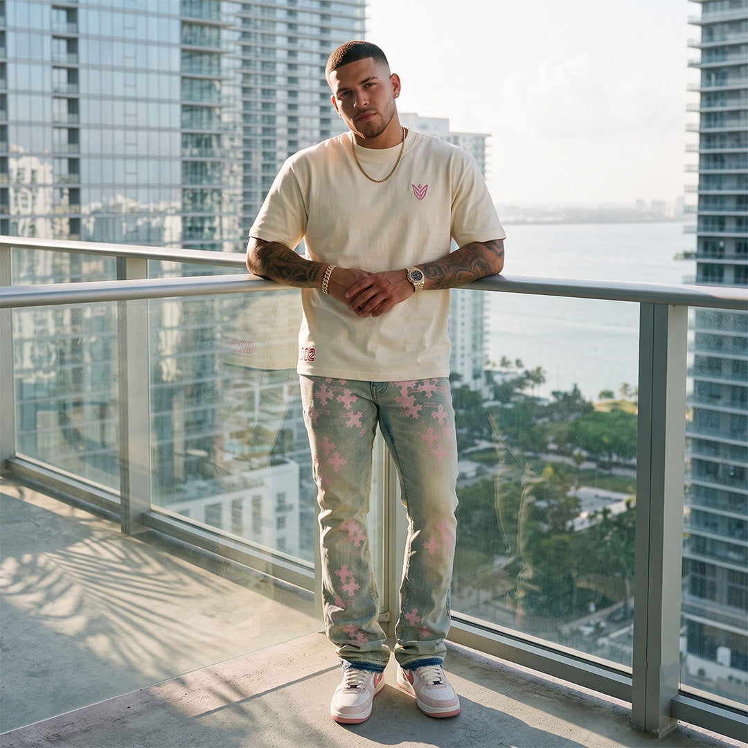 Embroidered M Oversize Tee (Cream)
