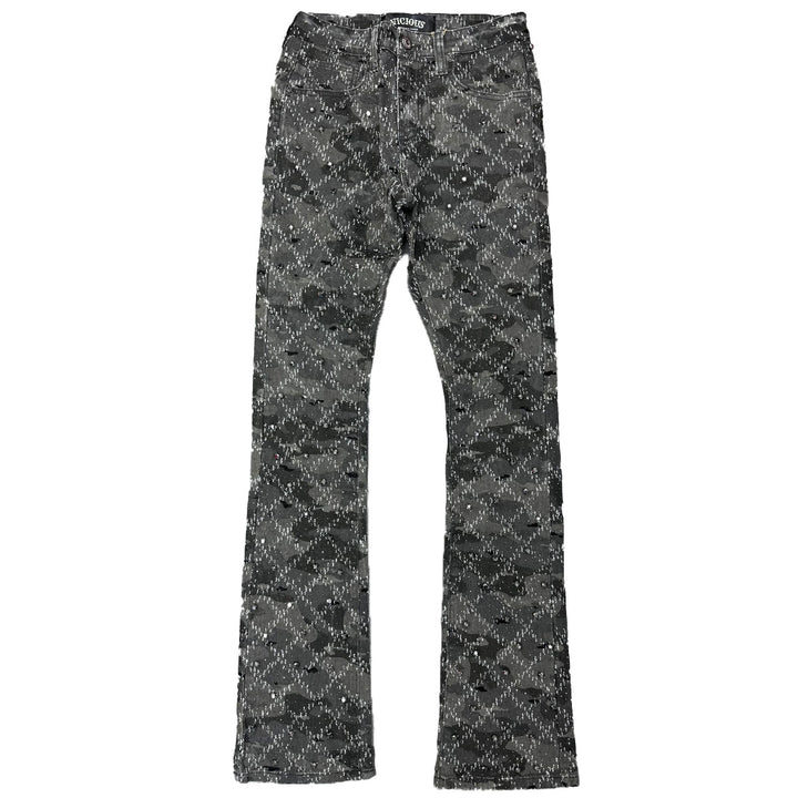 Embellished Rhinestone Flare Denim (Grey)