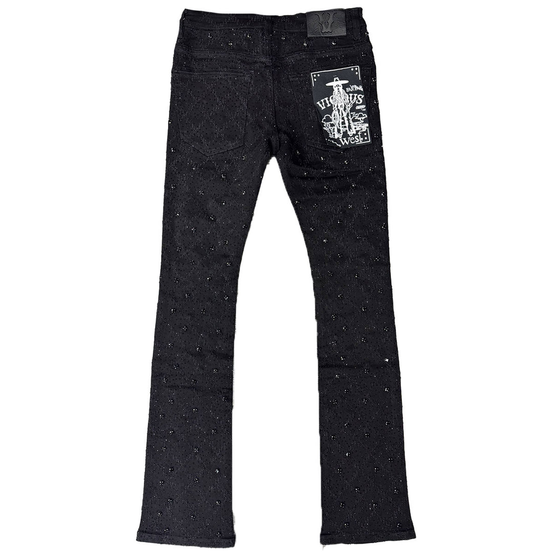 Embellished Rhinestone Flare Denim (Black)