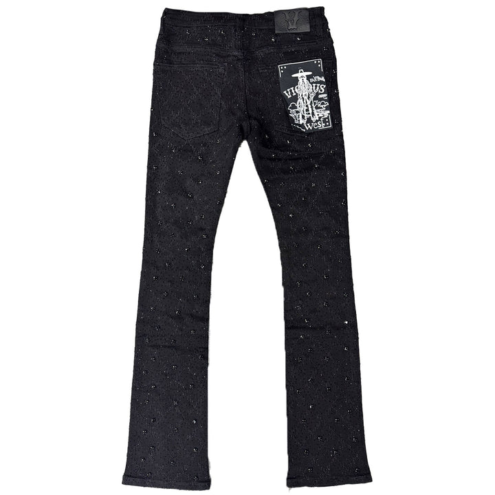 Embellished Rhinestone Flare Denim (Black)