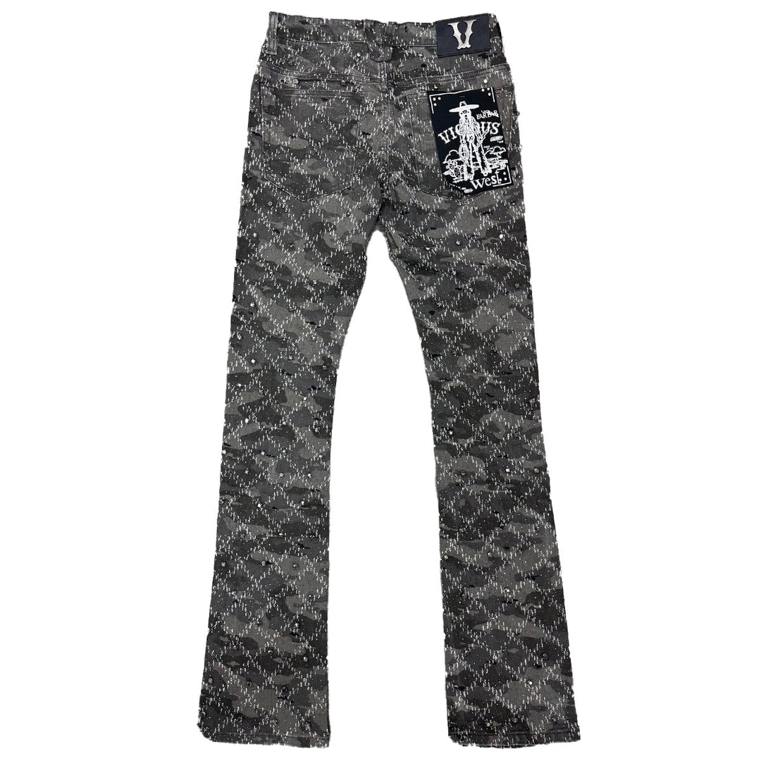 Embellished Rhinestone Flare Denim (Grey)