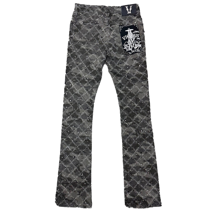 Embellished Rhinestone Flare Denim (Grey)