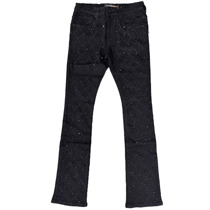 Embellished Rhinestone Flare Denim (Black)