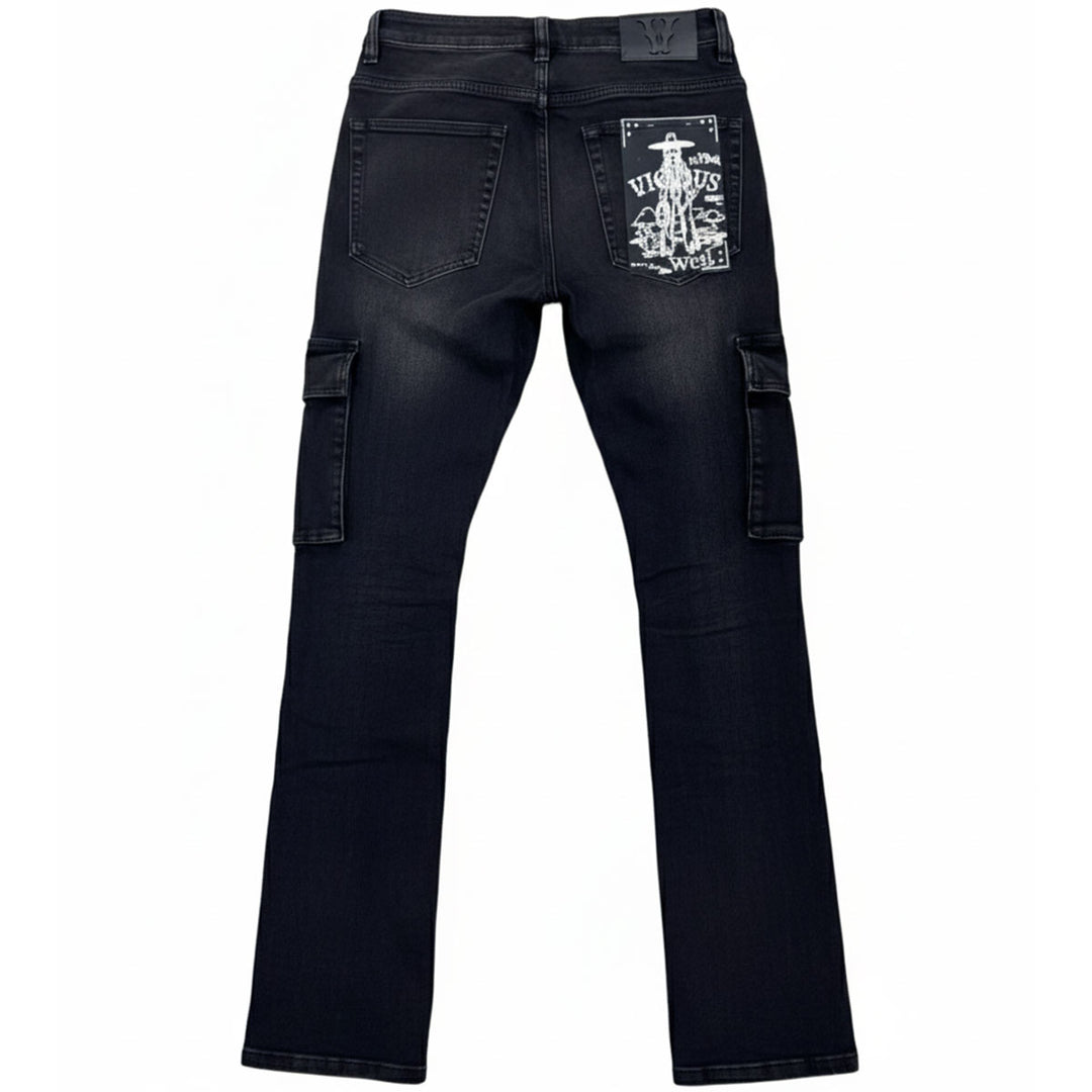 Embellished Side Pearl Denim (Black)