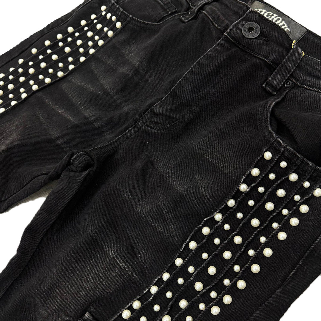 Embellished Side Pearl Denim (Black)