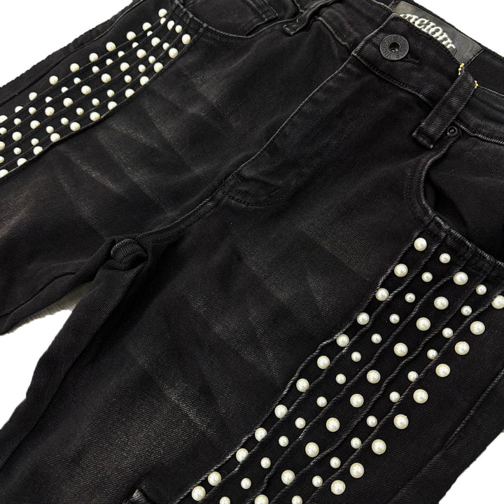 Embellished Side Pearl Denim (Black)