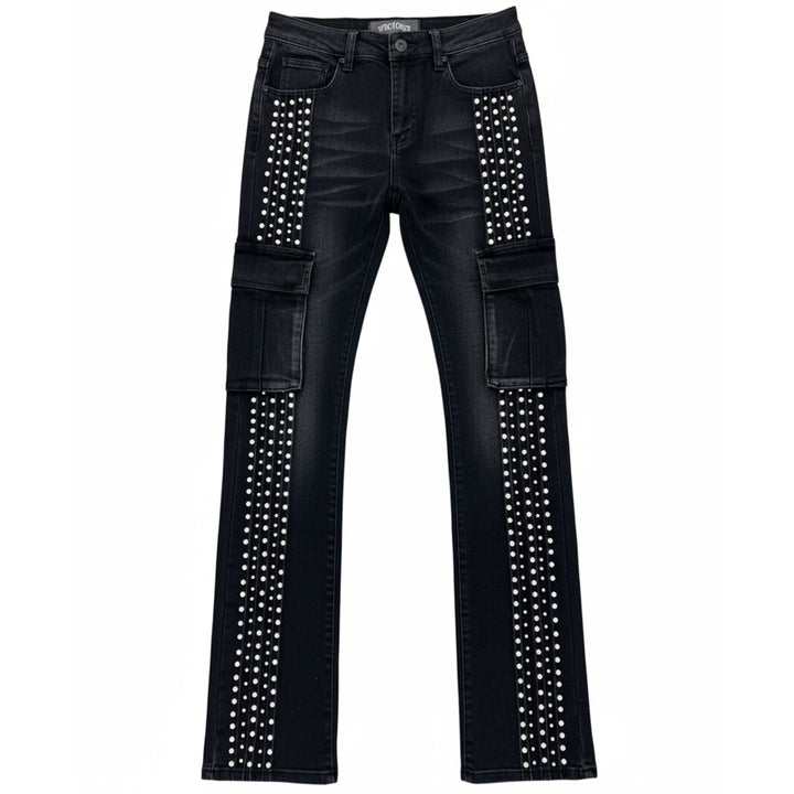 Embellished Side Pearl Denim (Black)