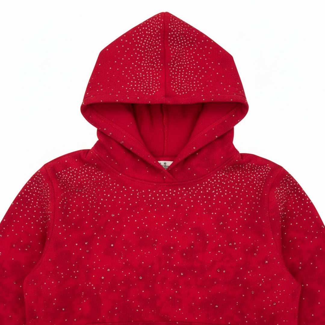 Stone Rivet Cropped Hoodie (Red)