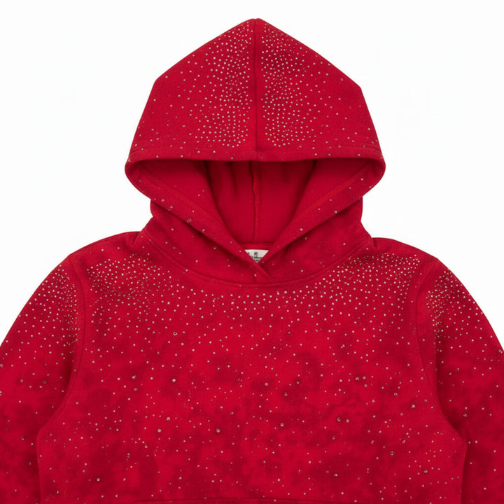 Stone Rivet Cropped Hoodie (Red)