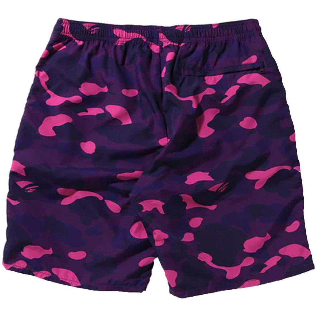 BAPE Color Camo Shark Beach Shorts (Purple) Rear View | A Bathing Ape
