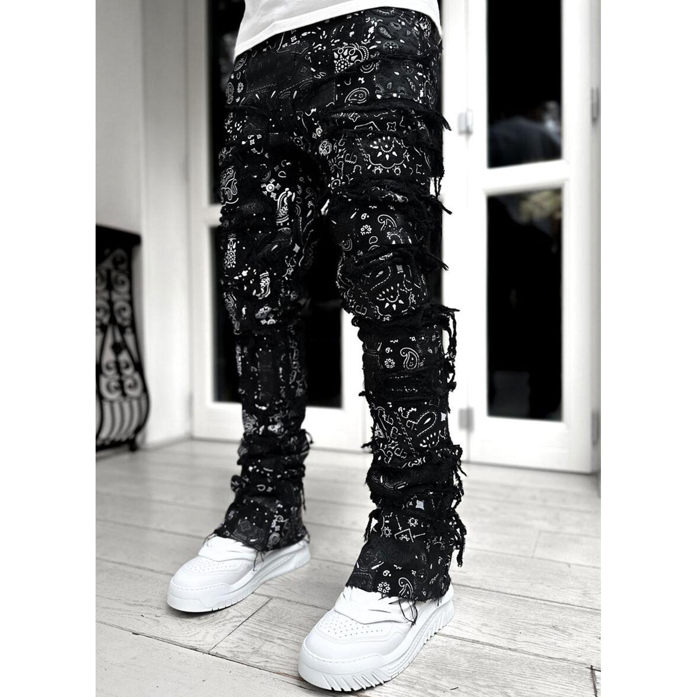 Obsidian Black Paisley Stacked Denim – Urban Street Wear