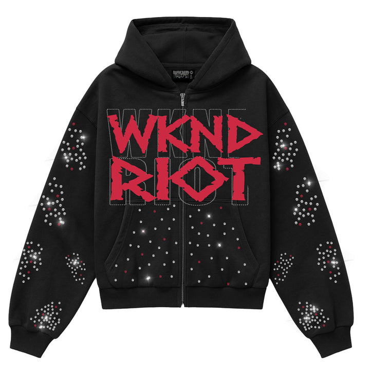 10AK Zip Up Rhinestone Hoodie (Black)