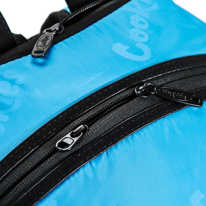 Luxe Satin Smell Proof Backpack (Blue) Detail | Cookies Clothing