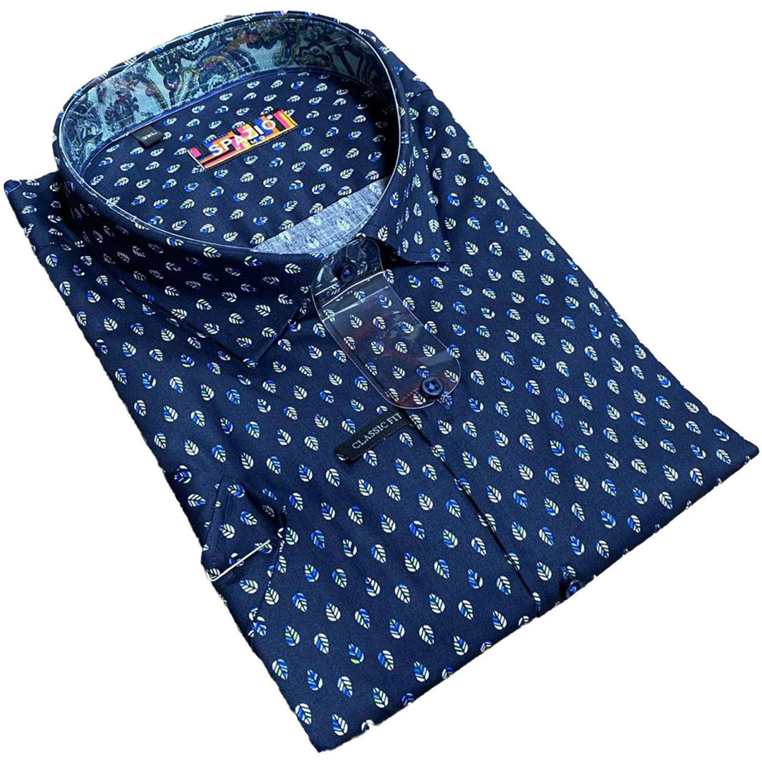 Modern Feather Button Up Shirt (Navy) | Spazio Clothing