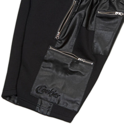 Caviar Fleece Shorts (Black) Leather Details | Cookies Clothing