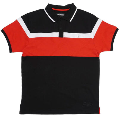 M392 Makobi Monogram Horizon Polo Shirt (Black/Red) | Makobi